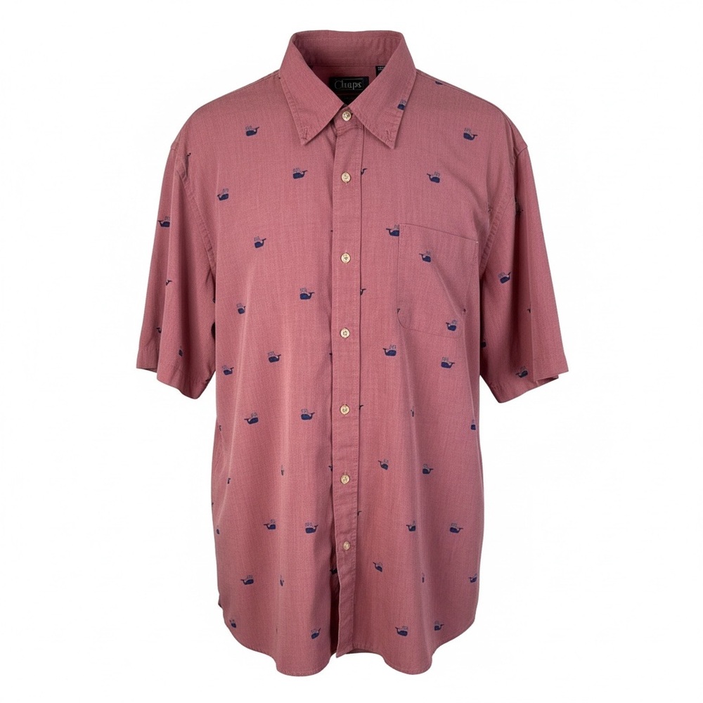 Chaps Dusty Rose Short-Sleeve Button-Up with Navy Whale Print